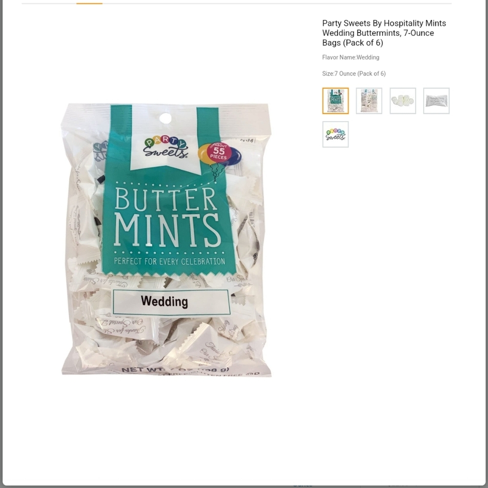 NWT: PARTY SWEETS; MINTS WEDDING BUTTERMINTS, 7 OZ BAGS (6 PK) APPROX: 300 PC.